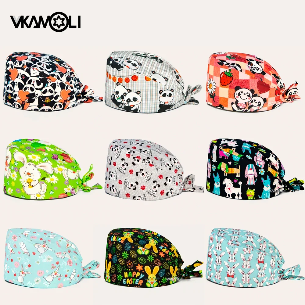 Medical Lab Center - Topi Scrub Cetak Anime Kartun Wanita